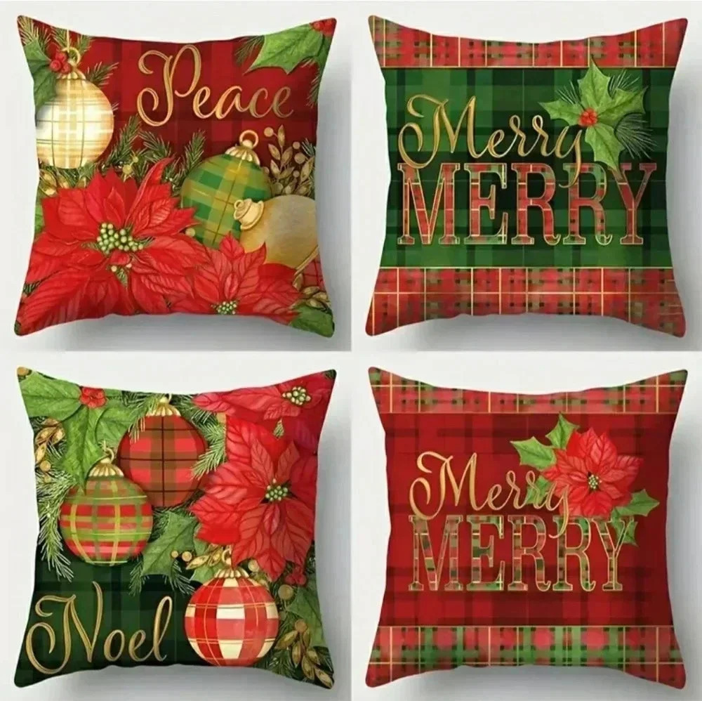 Red Green Christmas Holiday Accent Pillow Covers Set Of 4 New